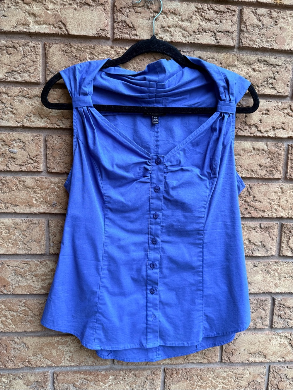 10/$25 • Le Chateau Royal Blue Ruched Sleeveless Button-Down Blouse
